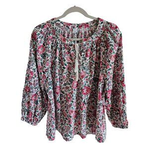 Old Navy Woman Size L Cottage Core Peasant Floral Festival Blouse Tassels Color